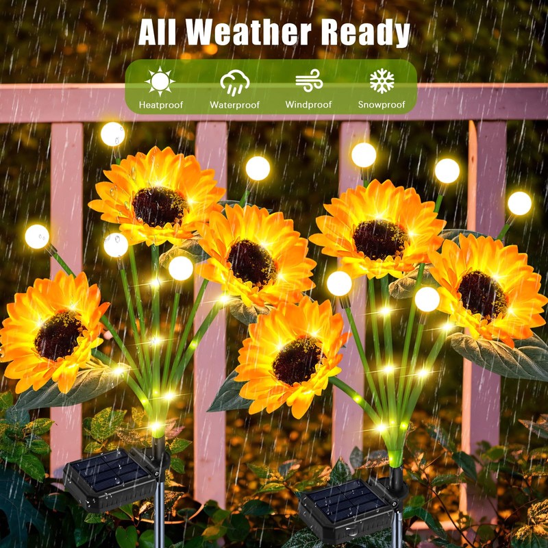 Solar Sunflower Lights Outdoor Waterproof - 6 Pack Solar Powered