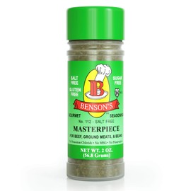 Bensons - 2 oz Bottle Masterpiece Mediterranean-Style Seasoning - Salt-Free, Sugar-Free, Gluten-Free, No MSG, No Preservatives, No Potassium Chloride - 17 Herbs, Spices and Vegetables Seasoning Blend