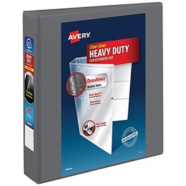 Avery Heavy-Duty 3 Ring Binders, Customizable Cover, 1.5 Inch Binder Slant Rings, 1 Gray Binder (79866)
