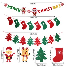 Reusable Paper Christmas Decorations, 16PCS Christmas Ceiling Decorations Merry Christmas Banner Hanging Bunting Snowflake Paper Fans Tissue Paper Pom Poms Christmas Hanging Star Hanging Christmas De