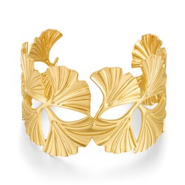 ENSKEFEN Gold Chunky Cuff Bracelets for Women Trendy Wide Gold Ginkgo Leaf Open Bangles Bracelets Vintage Boho Thick Statement Wrist Gold Bracelet Jewelry