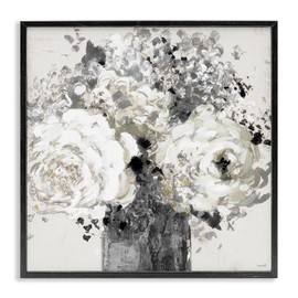 Stupell Industries Bold Abstract Floral Arrangement Cream Expressive Flowers, Design by Lanie Loreth Black Framed Wall Art, 17 x 17, Grey