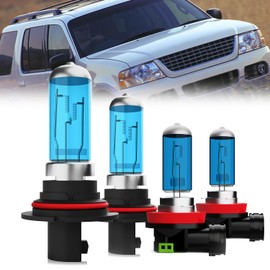 LECCIBUB Headlight Bulbs Compatible With Ford Explorer 1999-2001, 9007 High Low Beam + H11 Fog Lights Halogen Light Bulb Combo, Super Bright 6000K White, Plug and Play, Pack of 4