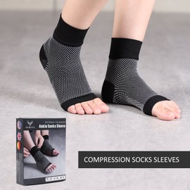 NIUBUFAN Ankle Thin Supporter Body Ankle Best Plantar Fasciascial Compression Socks for Men & Women - Heel Arch Support/Ankle Socks for Hiking, Relieve Arch Pain, Reduce Foot Swelling, Feel Better Elastic Breathable Protect Feet Sports Pack of 2 (L, Blac