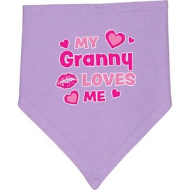 inktastic Valentine's Day My Granny Loves Me Hearts and Lips Baby Bandana Bib Lavender and Pink 3e190