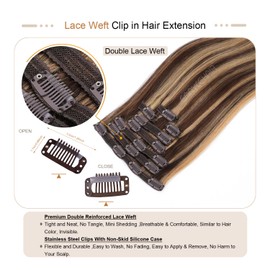 15inch Clip in Human Hair Extensions 8pcs 100g Silky Straight-100% Remy Human Hair Double Lace Weft Highlighted Color Seamless Clip in Hair Extensions for Women (15 Inch-100g, P4/27)