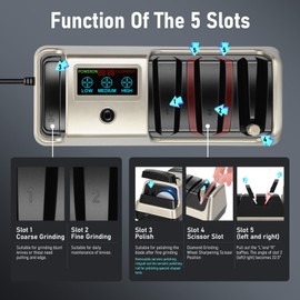 Upgrade 5 in 1 Electric Knife Sharpener with LCD Screen, 3 Rotational Speed Adjustable, 100% Diamond knife sharpener for Straight, Serrated, Meat Cleaver, Ceramic Knives & Scissors, Light Blonde