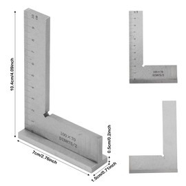 Try Square 100 x 70 mm, 90° Metal Carpenter's Square with Protractor Base and Scale DIN 875, for Engineer, Carpenter, Machine, Laboratory, Woodworking, Workshop, Metal Construction