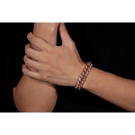 HALUKAKAH Gold Chain for Men Iced Out,Men's 14MM Miami Cuban Link Chain Bracelet 8.7In(22cm) in Rose Gold Plated,Full Cz Diamond Cut Prong Set,Gift for Him