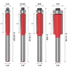 Bestgle 4pcs 1/4 Inch Shank Flush Trim Router Bit Set with Bearing Milling Cutter Tools Template Pattern Flush Trimming Router Bit for Woodworking 1/4" 5/16" 3/8" 1/2"