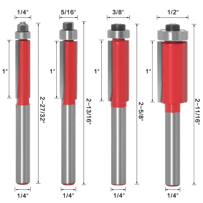 Bestgle 4pcs 1/4 Inch Shank Flush Trim Router Bit Set