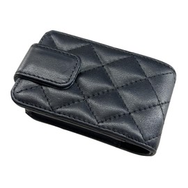 AgentMoon Luxury Handheld Lipstick Pouch with Mirror,Genuine Leather Lip Balm Case with Clamshell Magnetic Hidden Clasp,Exquisite Travel Makeup Lipstick Case. 4.1x2.3x1.8 inches (Black Rhombus)