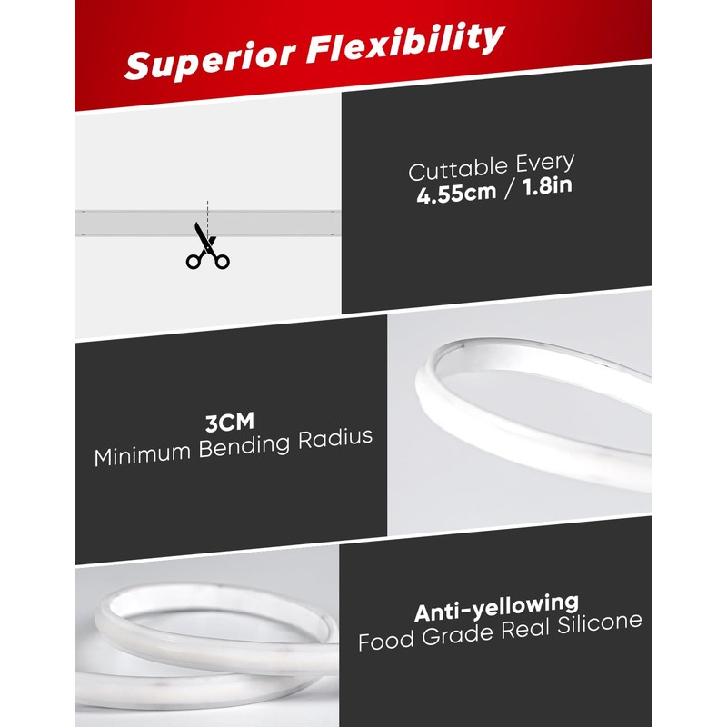 Shine Decor COB LED Rope Light AC 120V, 800lm Ultra