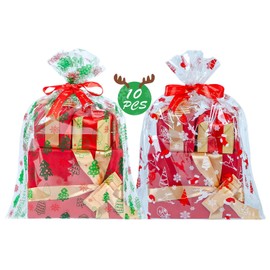 CubesLand Christmas Cellophane Wrap Bags for Gift Basket,Christmas Clear Cellophane Wrap Bags 17.71"x23.62"Large 3 Mil Thick Crystal Christmas Gift Basket Bags,Party Favors Bags,10PCS 2 Designs