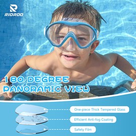 RIOROO Children's Diving Goggles, Swimming Goggles for Boys Girls Teenagers, Snorkel Mask with Nose Cover, Anti-Fog, Anti-Leak Diving Mask, 180° Panorama HD Swimming Mask for Children 4-14 Years
