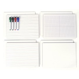 Inkdotpot Dry Erase Board for Kids 9 x 12 Double Sided Lined/Blank/Grid Dry Erase Lapboard W/ 4 Markers for Home/School (4 Piece/Set)