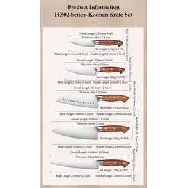 HEZHEN Knife Set,5 Piece Kitchen Chef Knife Set, German High Carbon Stainless Steel Ultra Sharp Chef Santoku Slicing Utility Paring Knives Sets, Ergonomic Full Tang Handle Cooking Cutlery Set Gift