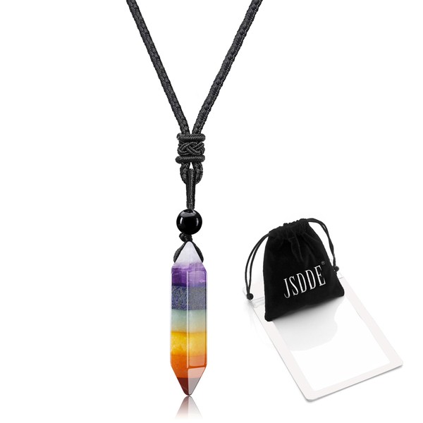 JSDDE Chakra Necklace Healing Stones Chain Hexagon Columns Gemstone Pendant