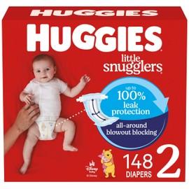 Huggies Size 2 Diapers, Little Snugglers Baby Diapers, Size 2 (12-18 lbs), 148 Count, Packaging May Vary