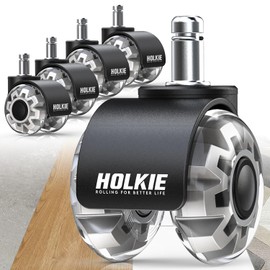 HOLKIE Office Chair Wheels Grey Dual Rubber 2 Inch Replacement Smooth Quiet Rolling Casters Universal Fit Casters 11x22mm, Wheels-Set of 5 for Hardwood Floors Carpet Computer Gaming