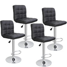 Segawe Adjustable Bar Stools PU Leather Modern Dinning Chair Set of 4 with Back