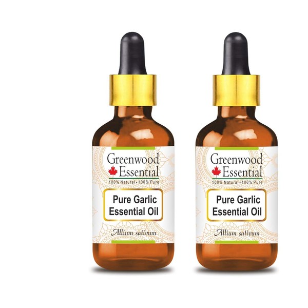 Greenwood Essential Natural Pure Garlic Essential Oil (Allium sativum) with Glass Dropper Natural Pure Therapeutic Quality Steam Distilled (Pack of Two) 100 ml x 2 (6.76 oz)