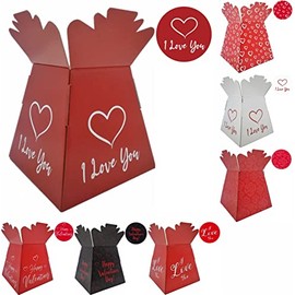 Valentines/Love/Anniversary Bouquet Box Vase - Transportation/Display Flower Box (Red with I Love You Heart)