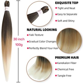 Xusuperb 30 inch Long Ombre Blonde Braiding Hair Extensions Pre stretched Braiding Hair Colour 1B/27/613 Soft Yaki Texture EZ Braids 6 Packs Knotless Kanekalon Synthetic Hair for Braiding(1B/27/613#)
