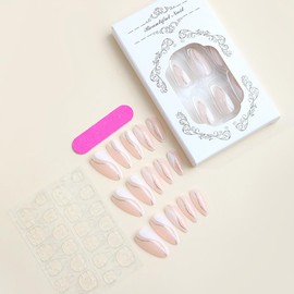 ANDGING Short Almond Press on Nails White Fake Nails with Glue Acrylic Classy Glue on Nails with Designs Curved Gel Manicure False Nail for Women Girls Fantasy Stick ons Nails for Wedding Birthday