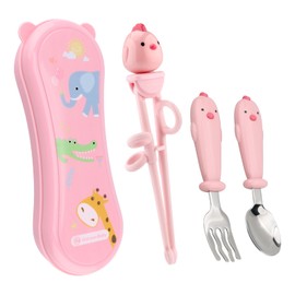 GORYEO BABY Toddler Utensils Stainless Steel Kids Silverware Set with Kids Spoons and Forks Set and Kids Chopsticks for Self Feeding Learning with Portable Case