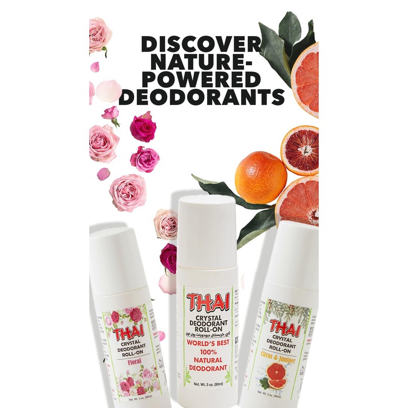 Thai Deodorant Stone Thai Crystal Mist Roll On Deodorant, 3