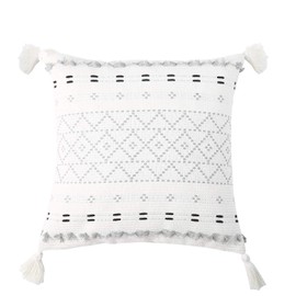 Moroccan Boho Decorative Throw Pillow Cover 18X18 Inch, Super Soft Woven Comfy Tufted Pillowcase with Tassels, Classic Pattern Pillow for Sofa Couch Living Room… (18x18 inch, Gray)