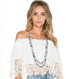 EVER FAITH 2-Layer Beaded Long Necklace for Women, Boho Strand Brown Statement Collar Necklaces, Fashion, Trendy, Summer Jewellery for Beach, Pool, Party, Beaded