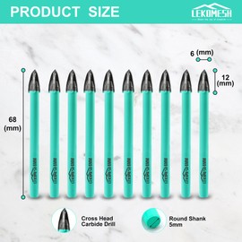 LEKOMESH Masonry Concrete Drill Bits Set - 10pcs 1/4Inch (6mm) Carbide Drill Bits Tip for Wood, Plastic, Masonry, Ceramic Tile, Concrete, Marble, Round Shank