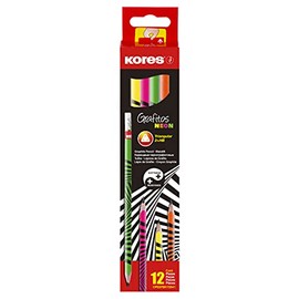 Kores - Grafitos Neon: HB Graphite Pencils with Soft Lead, Triangular Shape, School Supplies for Writing, Drawing and Sketching, Pack of 12, Green, Yellow, Orange, Pink, 92306