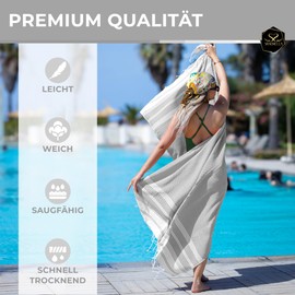 Sandrella Hammam Towel Sauna Women & Men Large 100 x 200 cm Cotton Beach Towel Blanket Peshtemal Gift Set Light Grey
