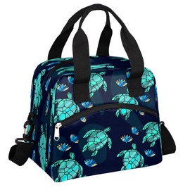 Insulated Lunch Bag for Women Men Teal Turtle Ocean Animal Nautical Floral Lunch Box Reusable Lunch Cooler Bag Large Lunch Tote Bag for Work Picnic Travel School