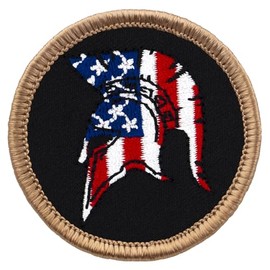 Patriotic Spartan Helmet Patrol Patch - 2" Diameter Round Embroidered Patch (Sew-on)