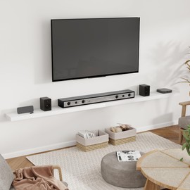 Heimlove 55 Inch Floating Shelves for Wall 8 Inch Deep White Shelves Set of 2,Wall Mounted Rustic Wood Long Floating Shelf，Large Extra Display & Storage Shelf with Invisible Brackets