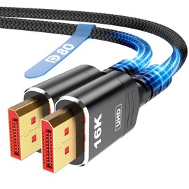 Highwings 80Gbps Displayport Cable 2.1 15FT, 16K@60Hz, 8K@120Hz, 4K@240Hz, DP 2.1 Cable 16K Braided Cord, Compatible with HDR10 DSC 1.2a, G-Sync FreeSync Gaming PC, Gaming Monitor 5090, AMD 7900XTX