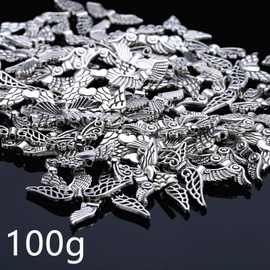 HERZWILD 100g Metal Angel Wing Charms, Tibetan Wing Spacer Beads Silver Fairy Wing Spacers for Earring Bracelet Pendants Necklace Jewelry DIY Craft Making