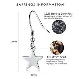 VYYU Silver Earrings for Girls Women - Small Star Dangle Earrings, Sterling Silver Drop Earrings | Hypoallergenic Earring Dangly Small Earrings Jewellery Birthday Christmas Gifts