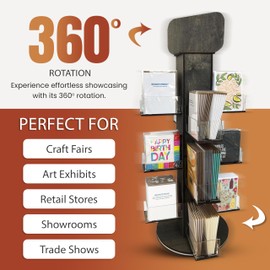 4-Sided Rotating Display Stand - Stationary, Greeting Cards, Stickers, Postcards, Coasters, Napkins - Heavy-Duty, Smooth Rotation, Easy to Assemble, Craft Shows, Trade Shows, Farmers Markets (Black)