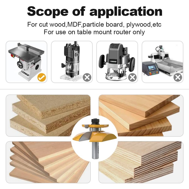 XDENGP Cove Raised Panel with Back Cutter Router Bits 1/2