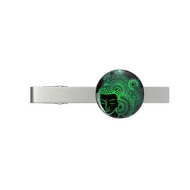 BUDDHA & SPIRAL MANDALA - BRILLIANT JADE ON BLACK Silver Tie Clip Tie Bar Veteran Gift