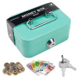 Riisoyu Lockable Cash Box, Small Safe Elegant Steel Cash Box with 2 Keys, Safe, Tip Cash Box for Coins and Notes, 11.5 x 8.5 x 5.8 cm (Green)