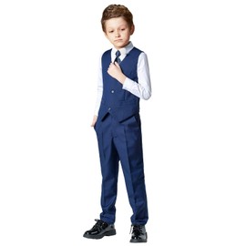 SaiLiiny - Traje de 4 piezas para niños, ajuste delgado, conjunto de chaleco, vestido formal negro y azul para niño, Azul marino (corbata), 18