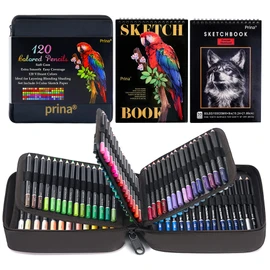 PRINA Art Supplies 120 Colors Colored Pencils Set for Adults Coloring Books with Sketchbook, Professional Vibrant Artists Coloring Pencils for Drawing Sketching Blending Shading, Soft Core Oil Based
