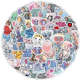 100PCS Elephant Stickers for Skateboard,Bike,Water Bottle,Helmet, Notebook,Scrapbook,Laptop,Car,Luggage,Waterproof Vinyl Cute Animals Stickers,Aesthetic Cartoon Decals,Gift for Girl Children Adults