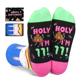 HAPPYPOP 11th Birthday Gifts Ideas Socks - Socks for Kids Age 11, Presents for 11 Year Olds, Eleven Year Old Gifts for Tween Girls Boys